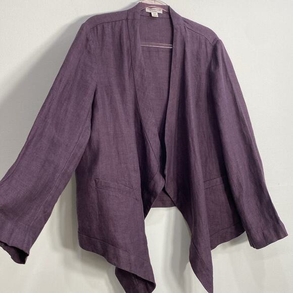 Coldwater Creek Linen Cardigan Open Front Waterfall Women's Large Purple - Picture 6 of 12